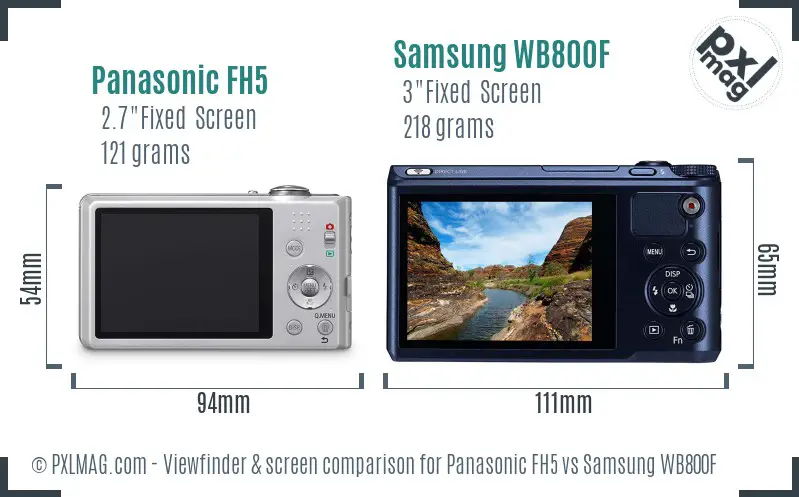 Panasonic FH5 vs Samsung WB800F Screen and Viewfinder comparison