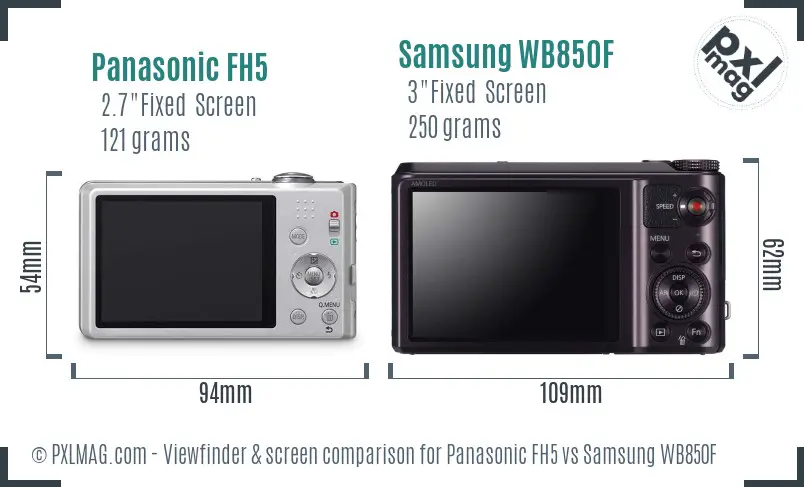 Panasonic FH5 vs Samsung WB850F Screen and Viewfinder comparison