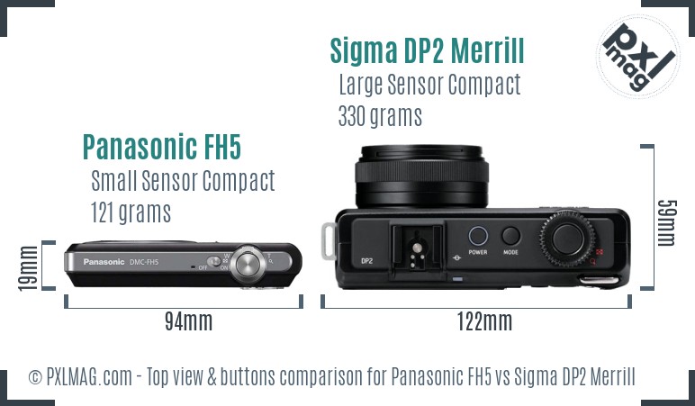Panasonic FH5 vs Sigma DP2 Merrill top view buttons comparison