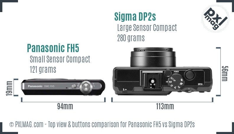 Panasonic FH5 vs Sigma DP2s top view buttons comparison