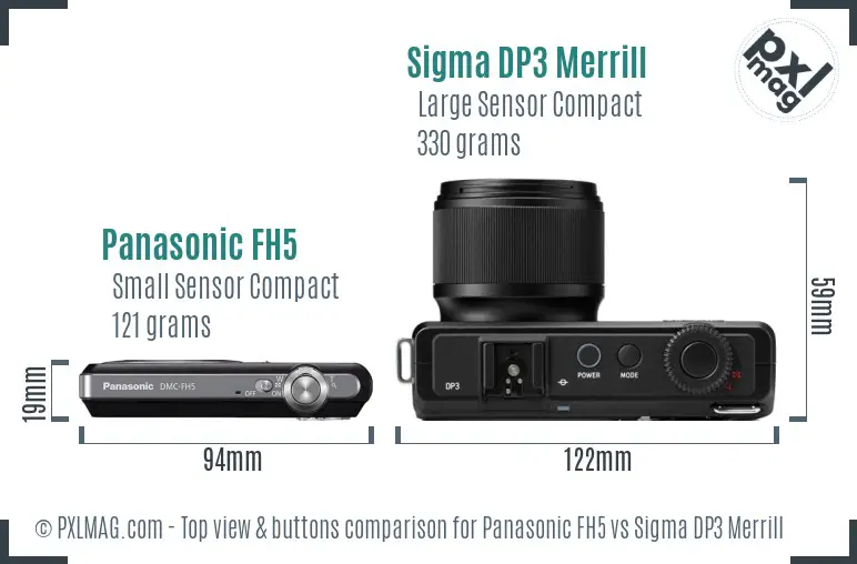 Panasonic FH5 vs Sigma DP3 Merrill top view buttons comparison