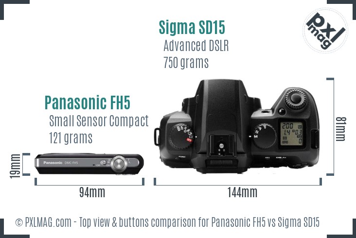 Panasonic FH5 vs Sigma SD15 top view buttons comparison