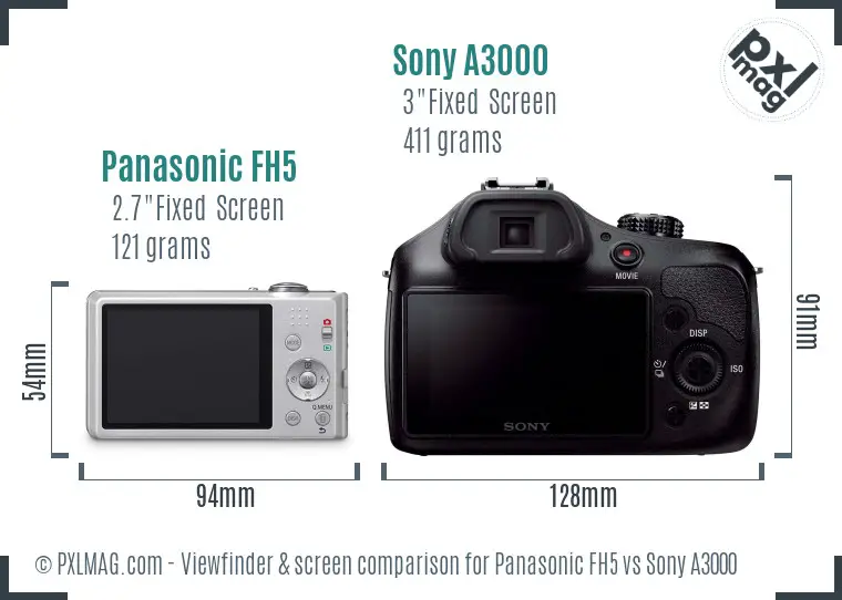 Panasonic FH5 vs Sony A3000 Screen and Viewfinder comparison