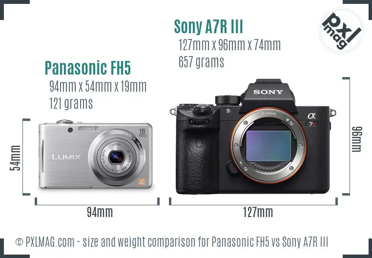 Panasonic FH5 vs Sony A7R III size comparison