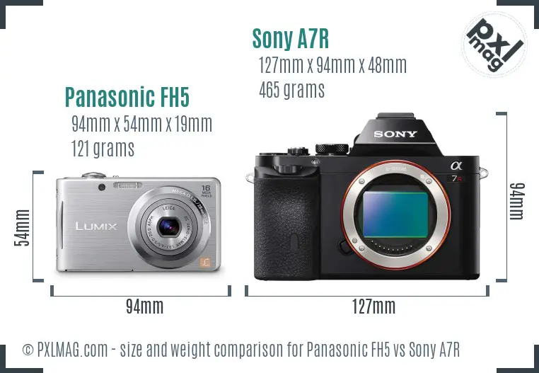 Panasonic FH5 vs Sony A7R size comparison