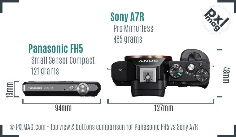 Panasonic FH5 vs Sony A7R top view buttons comparison