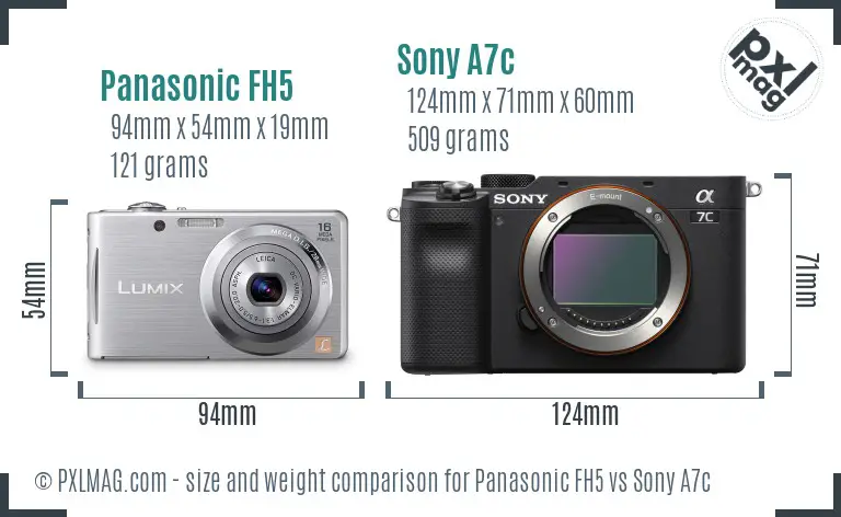 Panasonic FH5 vs Sony A7c size comparison