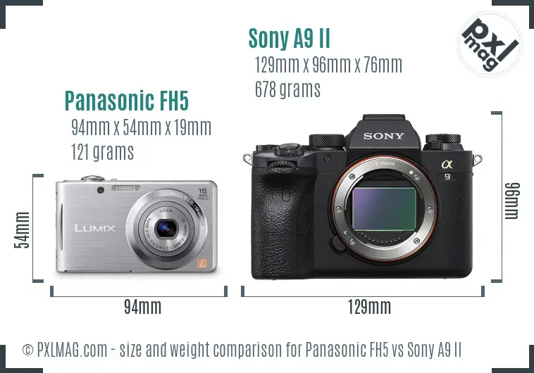 Panasonic FH5 vs Sony A9 II size comparison
