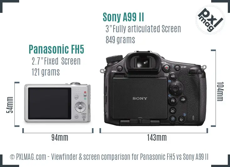 Panasonic FH5 vs Sony A99 II Screen and Viewfinder comparison