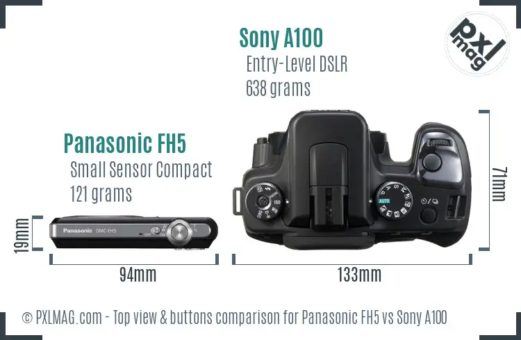Panasonic FH5 vs Sony A100 top view buttons comparison