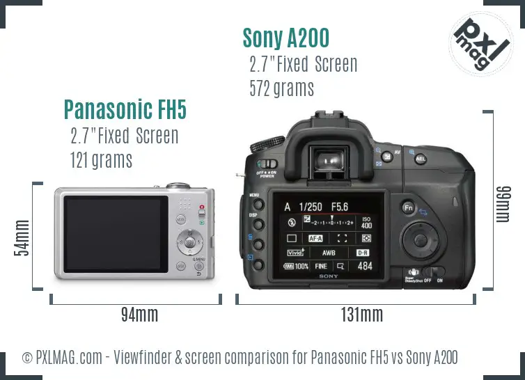 Panasonic FH5 vs Sony A200 Screen and Viewfinder comparison
