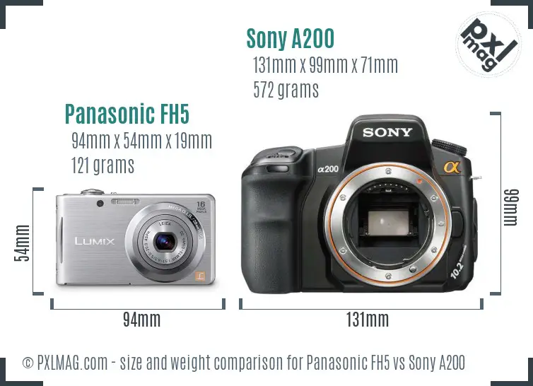 Panasonic FH5 vs Sony A200 size comparison