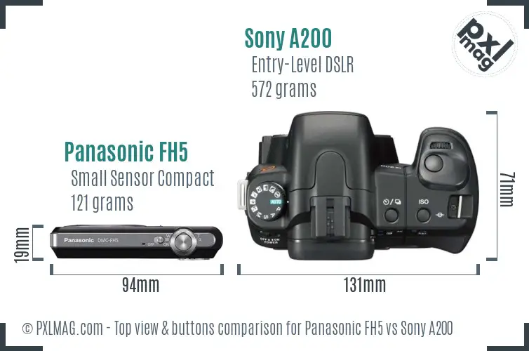 Panasonic FH5 vs Sony A200 top view buttons comparison