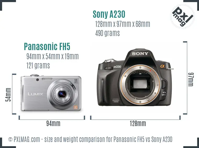 Panasonic FH5 vs Sony A230 size comparison