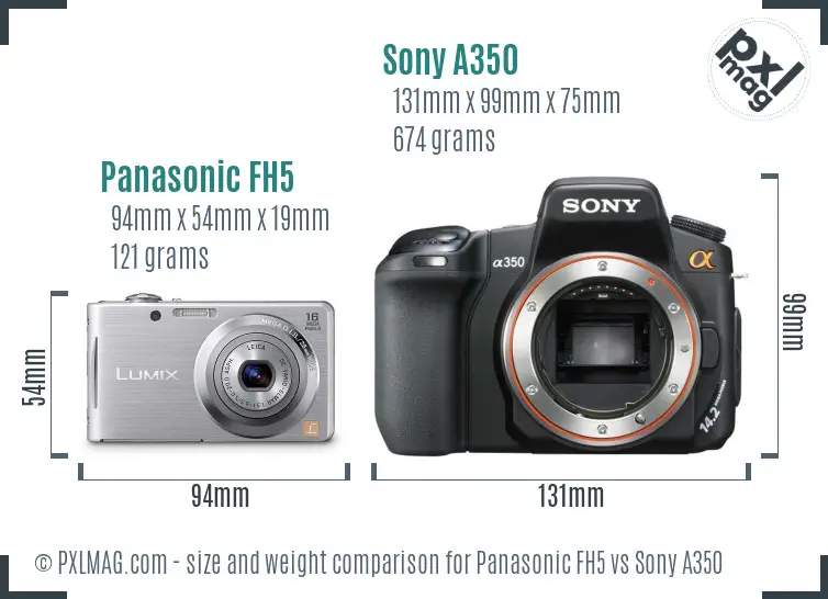 Panasonic FH5 vs Sony A350 size comparison
