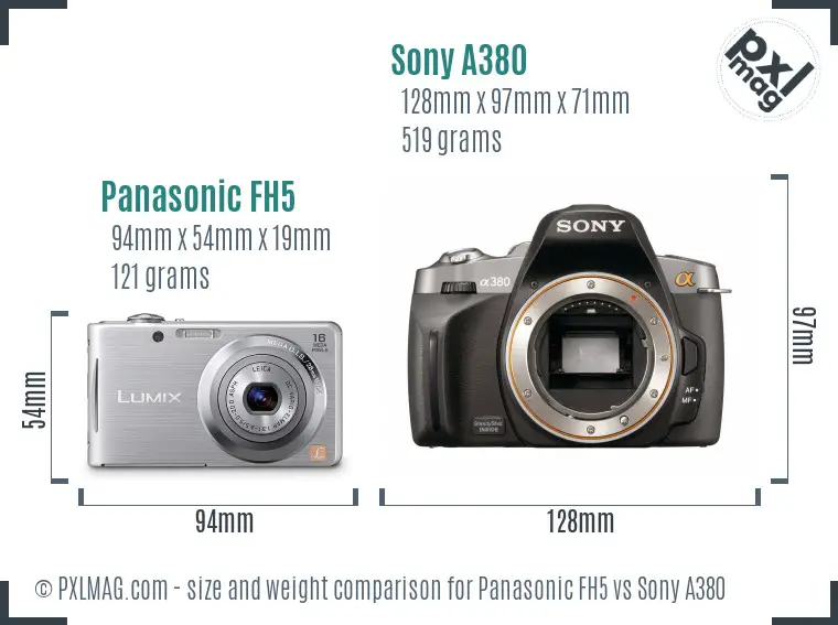 Panasonic FH5 vs Sony A380 size comparison