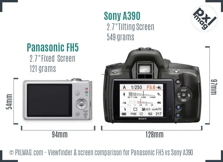 Panasonic FH5 vs Sony A390 Screen and Viewfinder comparison