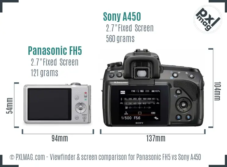 Panasonic FH5 vs Sony A450 Screen and Viewfinder comparison