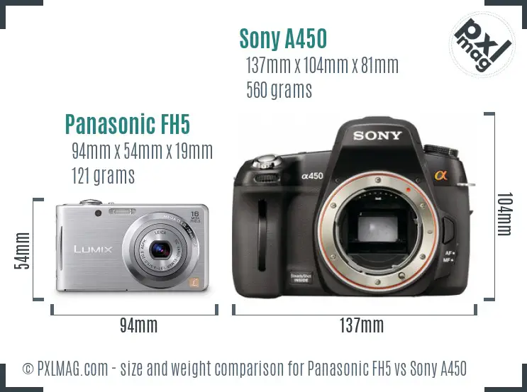 Panasonic FH5 vs Sony A450 size comparison