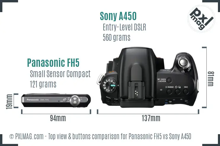 Panasonic FH5 vs Sony A450 top view buttons comparison
