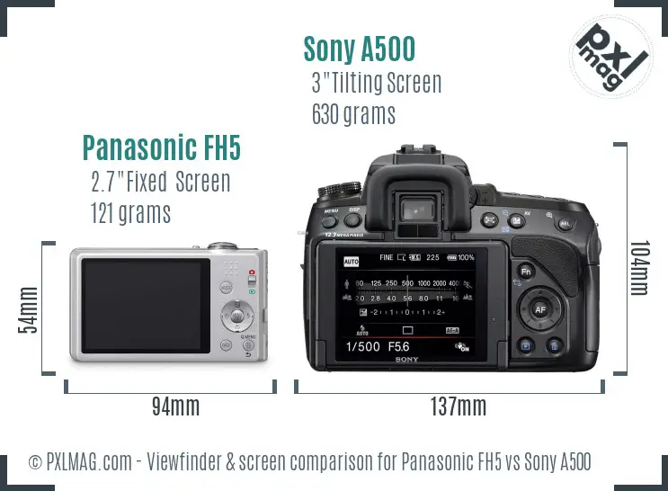 Panasonic FH5 vs Sony A500 Screen and Viewfinder comparison