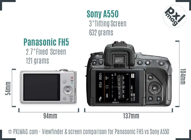 Panasonic FH5 vs Sony A550 Screen and Viewfinder comparison