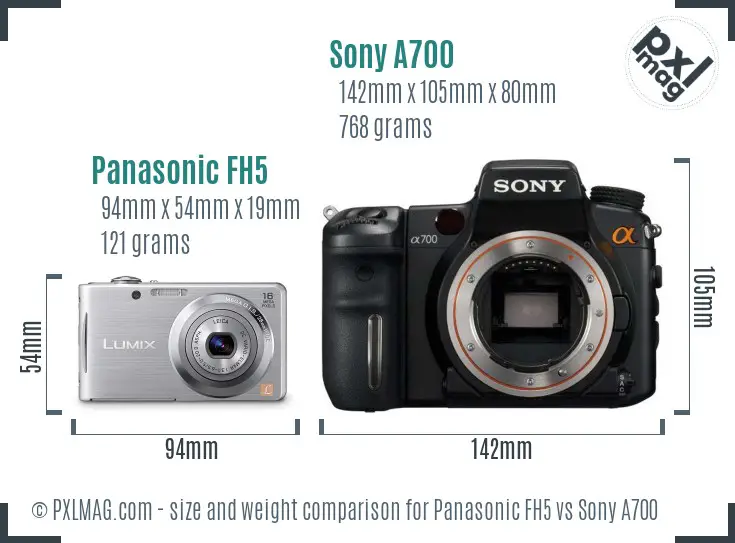 Panasonic FH5 vs Sony A700 size comparison