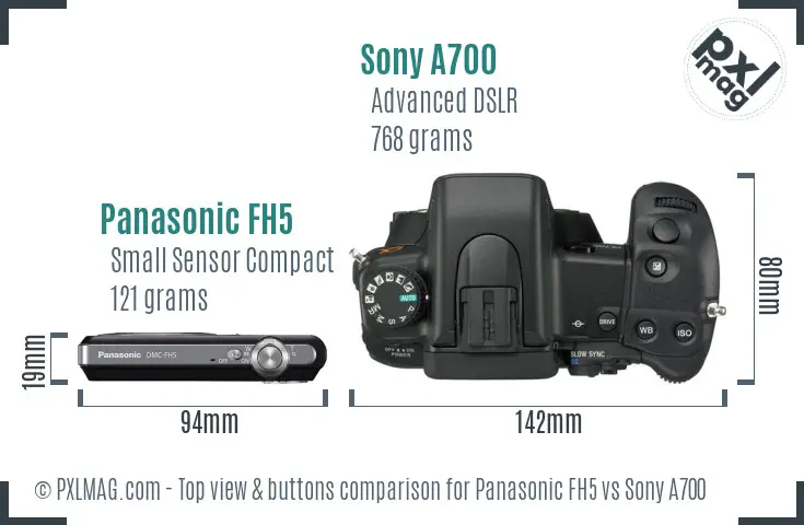 Panasonic FH5 vs Sony A700 top view buttons comparison