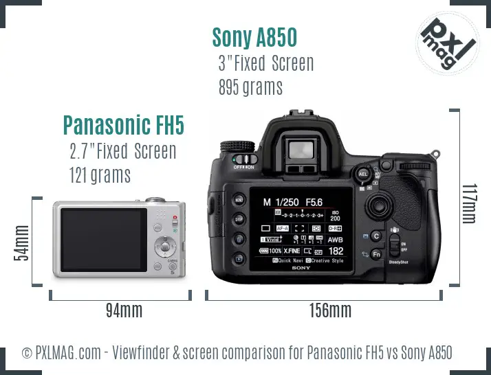 Panasonic FH5 vs Sony A850 Screen and Viewfinder comparison