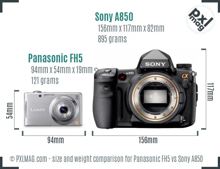 Panasonic FH5 vs Sony A850 size comparison