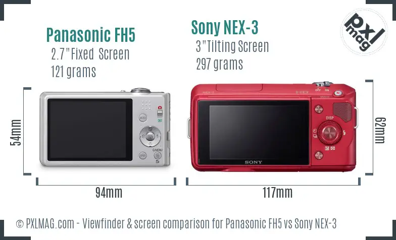 Panasonic FH5 vs Sony NEX-3 Screen and Viewfinder comparison