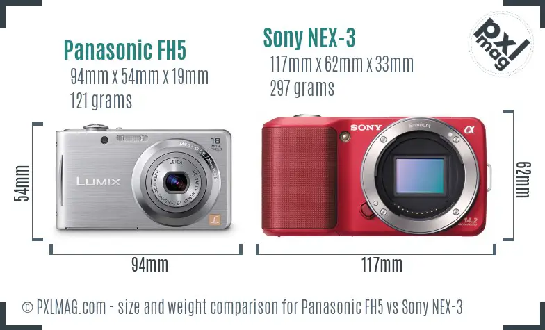 Panasonic FH5 vs Sony NEX-3 size comparison