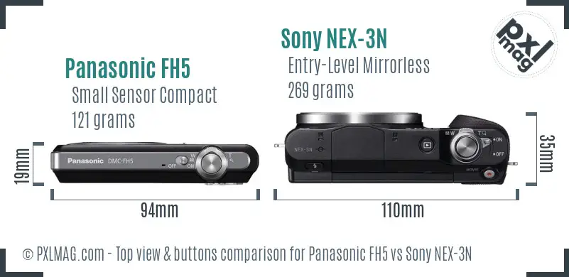 Panasonic FH5 vs Sony NEX-3N top view buttons comparison