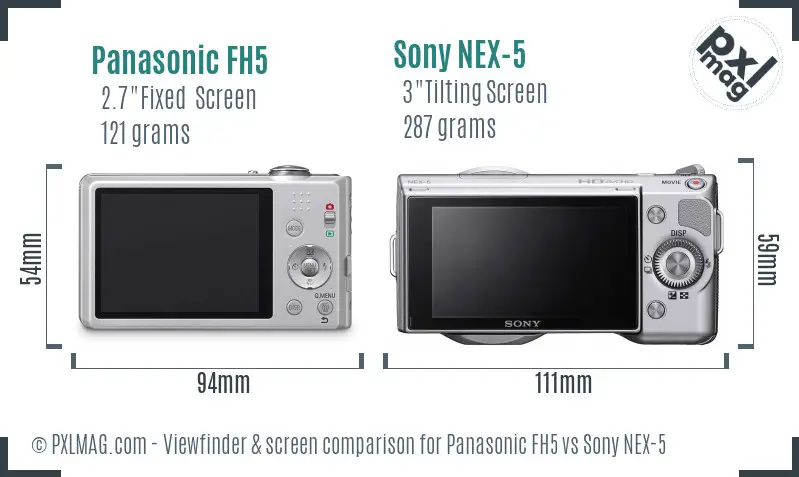 Panasonic FH5 vs Sony NEX-5 Screen and Viewfinder comparison