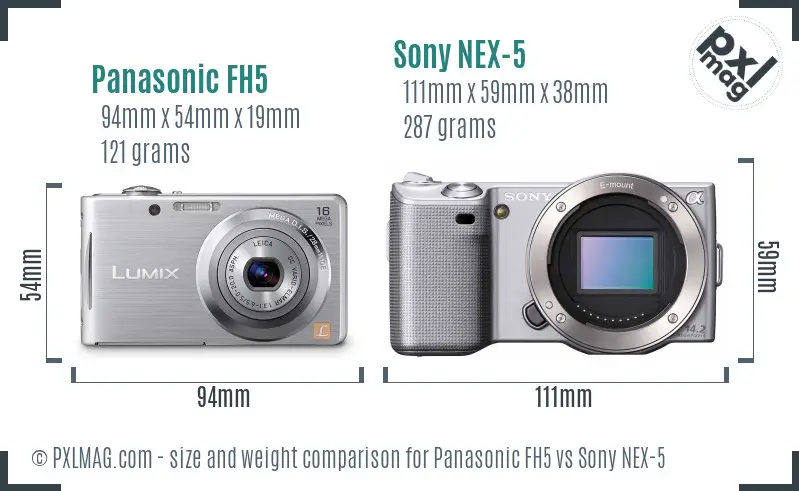 Panasonic FH5 vs Sony NEX-5 size comparison