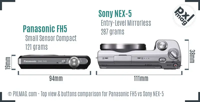 Panasonic FH5 vs Sony NEX-5 top view buttons comparison