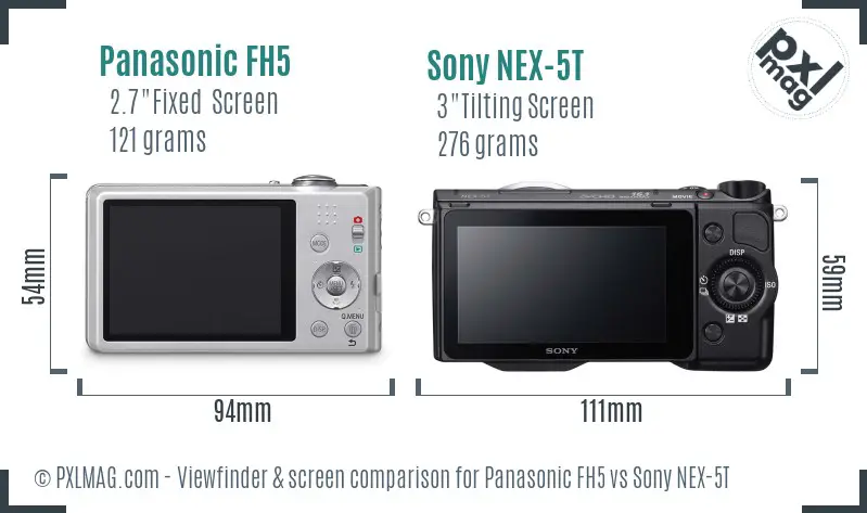 Panasonic FH5 vs Sony NEX-5T Screen and Viewfinder comparison