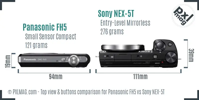 Panasonic FH5 vs Sony NEX-5T top view buttons comparison