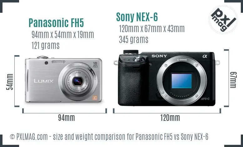 Panasonic FH5 vs Sony NEX-6 size comparison