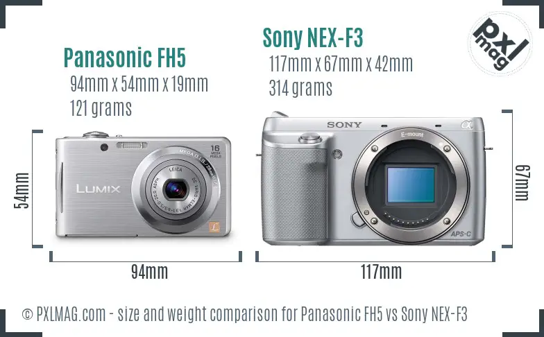 Panasonic FH5 vs Sony NEX-F3 size comparison