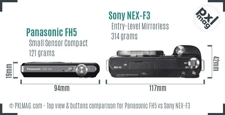 Panasonic FH5 vs Sony NEX-F3 top view buttons comparison