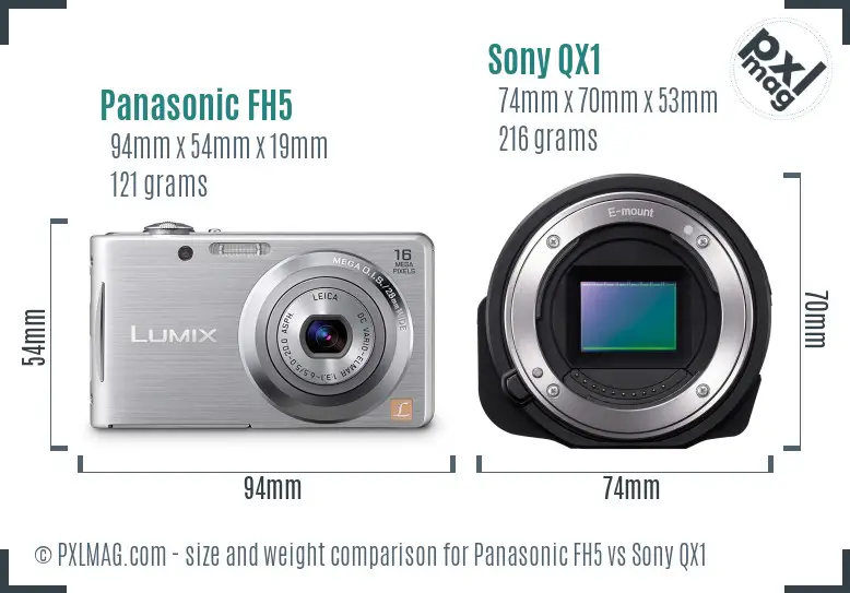 Panasonic FH5 vs Sony QX1 size comparison