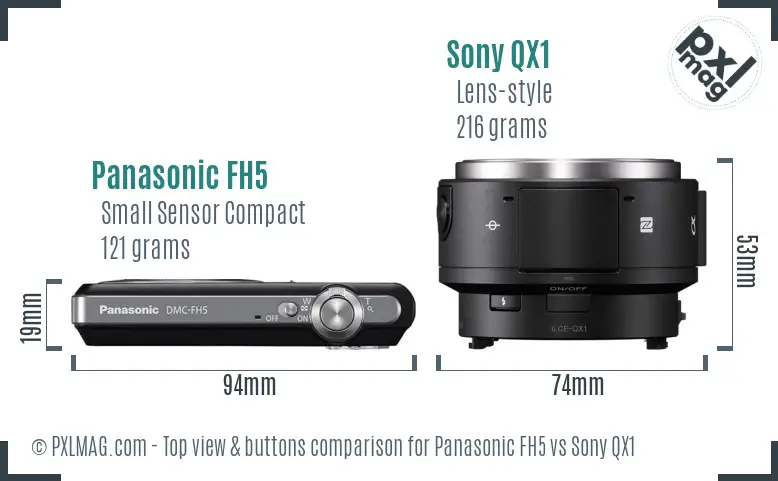 Panasonic FH5 vs Sony QX1 top view buttons comparison