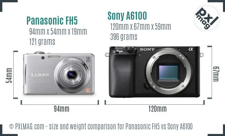 Panasonic FH5 vs Sony A6100 size comparison