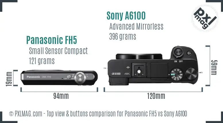 Panasonic FH5 vs Sony A6100 top view buttons comparison