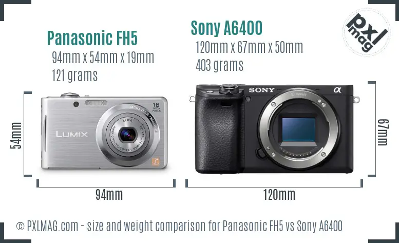 Panasonic FH5 vs Sony A6400 size comparison