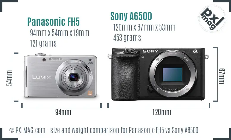 Panasonic FH5 vs Sony A6500 size comparison