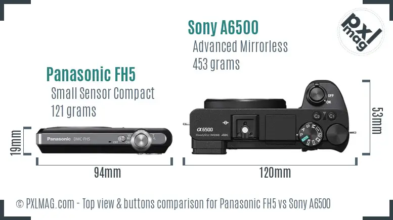 Panasonic FH5 vs Sony A6500 top view buttons comparison