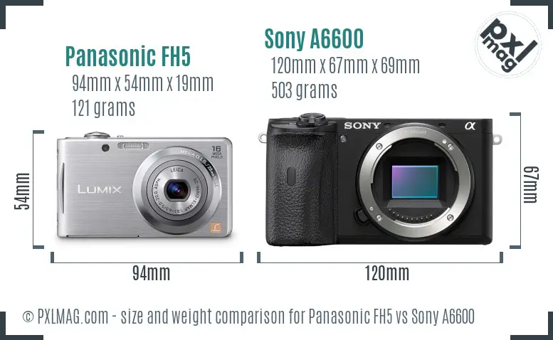 Panasonic FH5 vs Sony A6600 size comparison