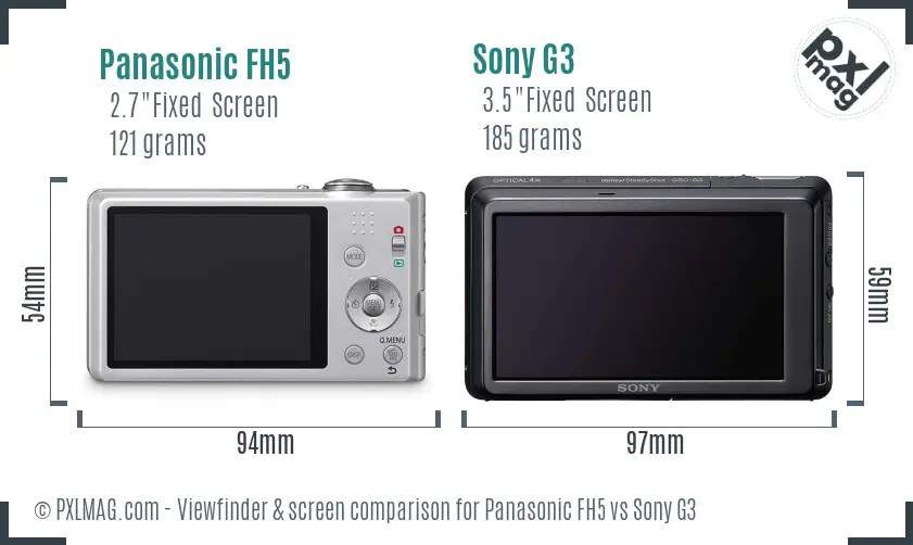 Panasonic FH5 vs Sony G3 Screen and Viewfinder comparison